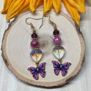 Pink Butterfly Charm Earrings